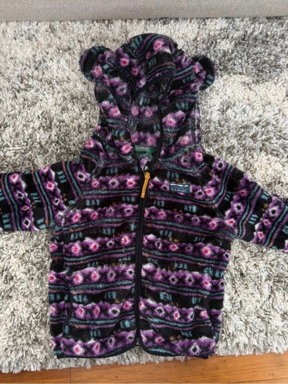 L.L. Bean Purple Patterned Hooded Fleece with Ears size 4T